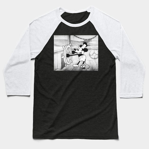 Mickey Mouse Steamboat Willie Baseball T-Shirt by Doctor Doom's Generic Latverian Storefront